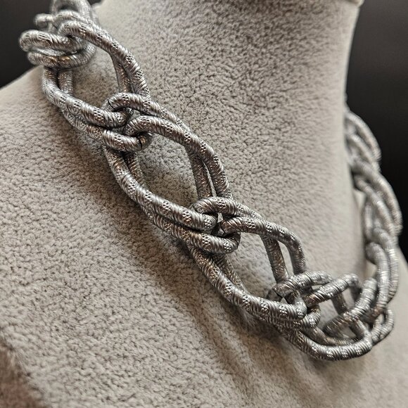 Sabika Silver Textured Double Oblong Intertwined Necklace - Picture 1 of 9